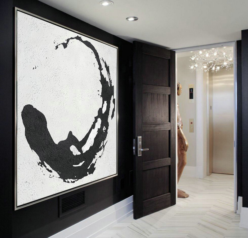 Handmade Large Contemporary Art,Oversized Minimal Black And White Painting - Hand Paint Large Art